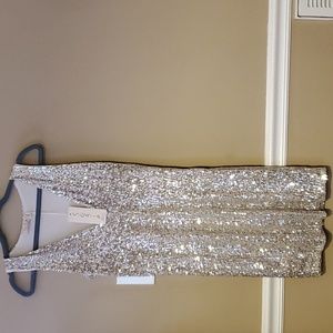 Sofia Italy V Neck Sleeveless Dress Dress In Champagne Sequins Size M NWT'S